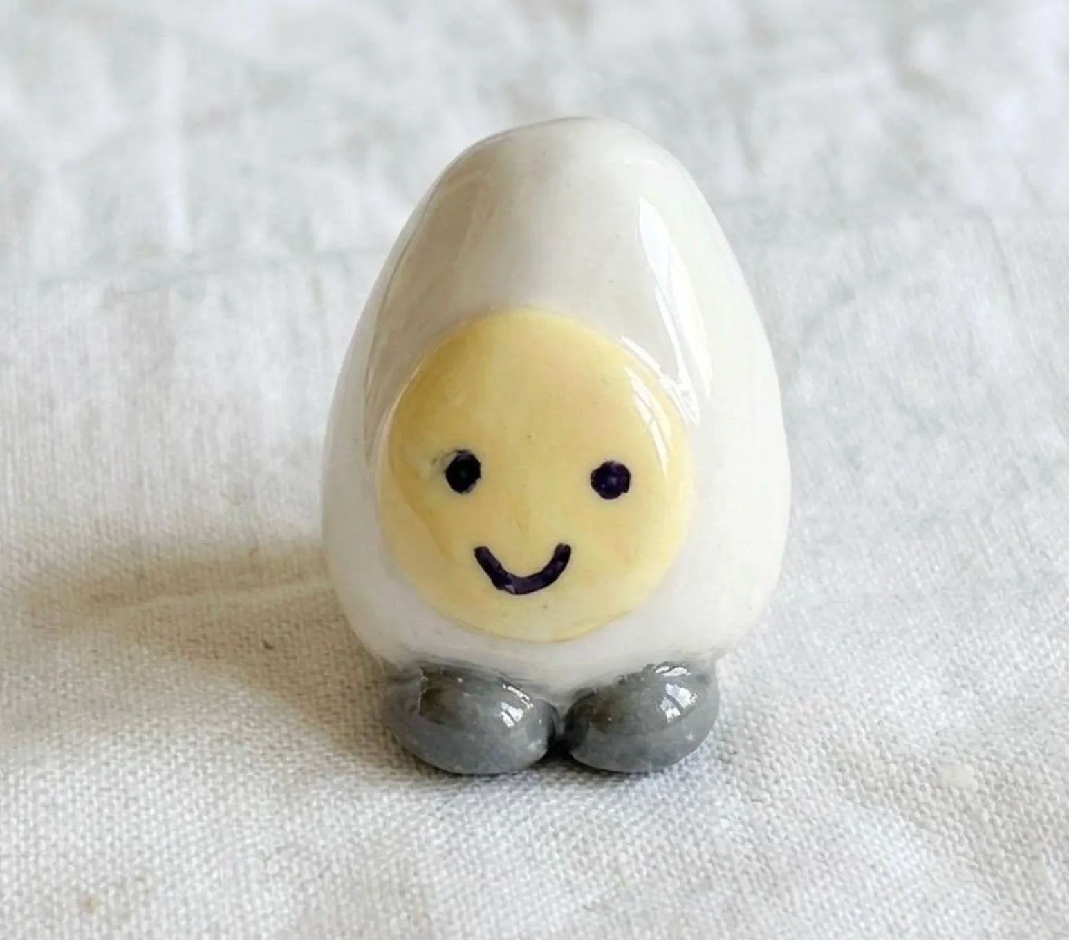 Happy Egg Clay Figurine | Handmade Desk Decor
